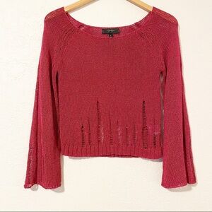Jessica Simpson Sweater Top Bell Sleeve Crop Size Small Maroon crochet boho chic